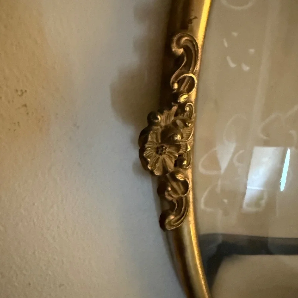 Antique Oval Bubble Glass Ornate Metal Frame Hand Colored Child Portrait Vintage